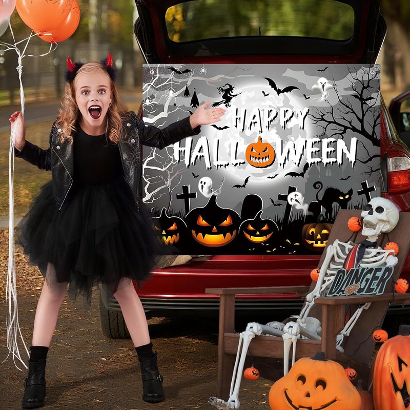 Pedel Halloween Trunk Or Treat Car Decoration Kits for Suv Banner, Happy Halloween Pumpkin Backdrop Banner for Archway Garage Door Haunted House Car Trunk Decor - Image 3